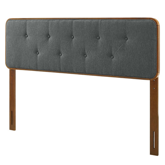 Collins Tufted Twin Fabric and Wood Headboard, Wood, Fabric, Brown Walnut Grey Gray, 21640