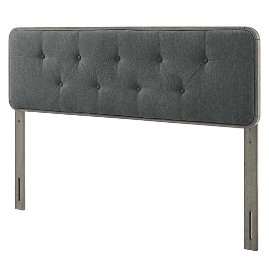 Collins Tufted King Fabric and Wood Headboard, Wood, Fabric, Grey Gray, 21656