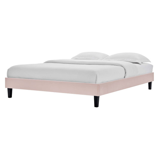 Reign Queen Performance Velvet Platform Bed Frame, Velvet, Pink, 21716