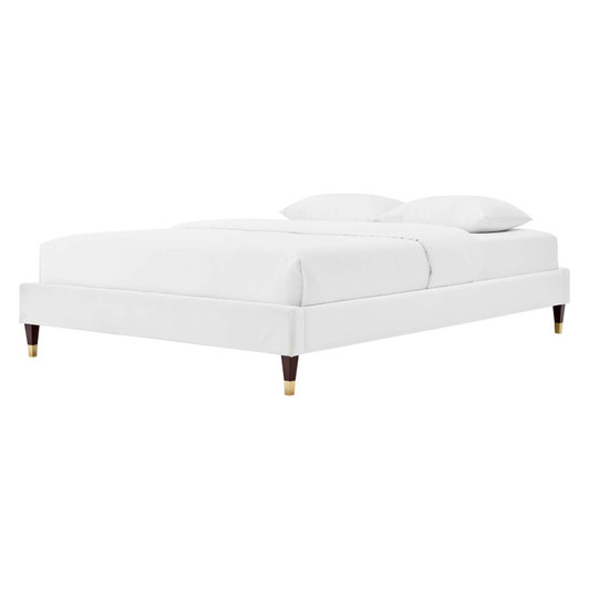 Harlow Twin Performance Velvet Platform Bed Frame, Velvet, White, 21734