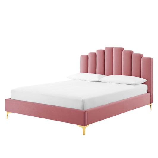 Olivia Queen Performance Velvet Platform Bed, Velvet, Pink, 21791