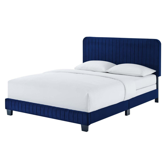 Celine Channel Tufted Performance Velvet Queen Bed, Velvet, Blue Navy, 22013