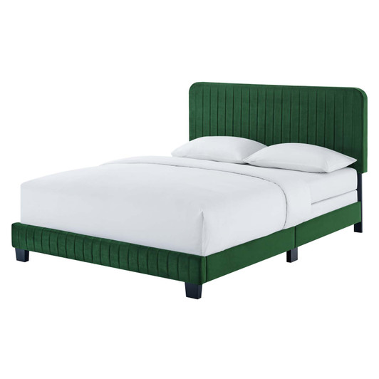 Celine Channel Tufted Performance Velvet Full Bed, Velvet, Green, 22018