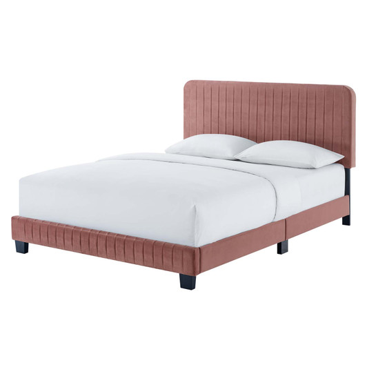Celine Channel Tufted Performance Velvet Full Platform Bed, Velvet, Pink, 22053