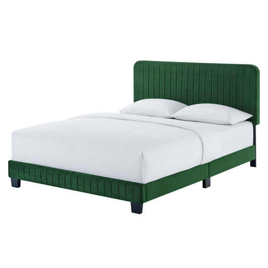 Celine Channel Tufted Performance Velvet Twin Platform Bed, Velvet, Green, 22063