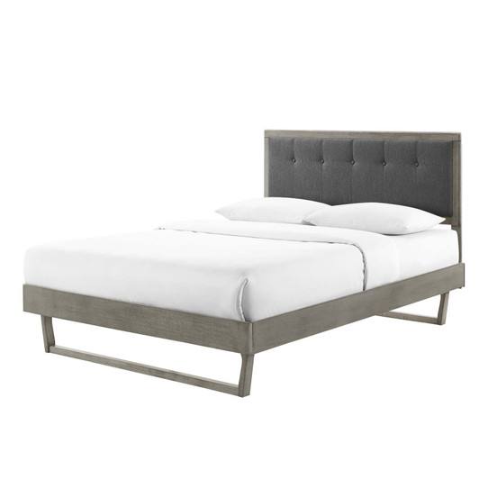 Willow Queen Wood Platform Bed With Angular Frame, Fabric, Wood, Grey Gray, 22242