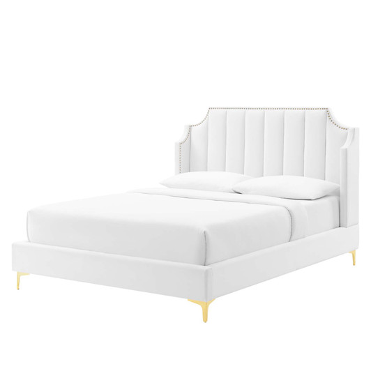 Daniella Performance Velvet Queen Platform Bed, Velvet, White, 22293