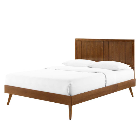 Alana Full Wood Platform Bed With Splayed Legs, Wood, Brown Walnut, 22406
