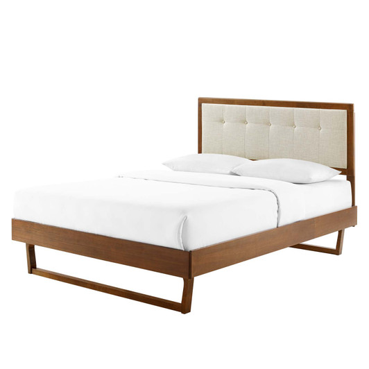 Willow King Wood Platform Bed With Angular Frame, Wood, Brown Walnut Beige, 22441