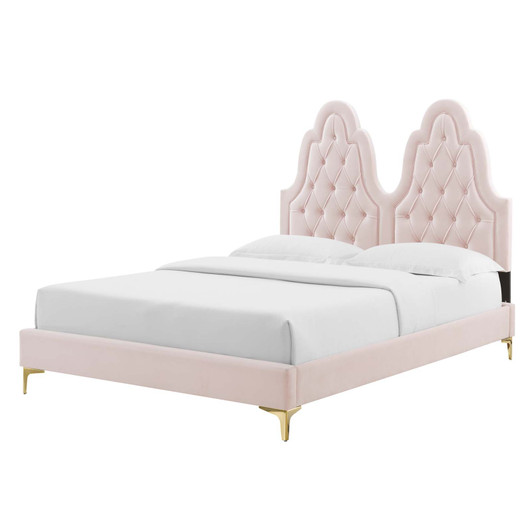 Alexandria Tufted Performance Velvet Twin Platform Bed, Velvet, Pink, 23015