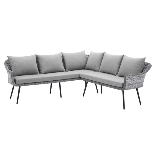 Endeavor Outdoor Patio Wicker Rattan Sectional Sofa, Rattan, Wicker, Grey Gray, 23608