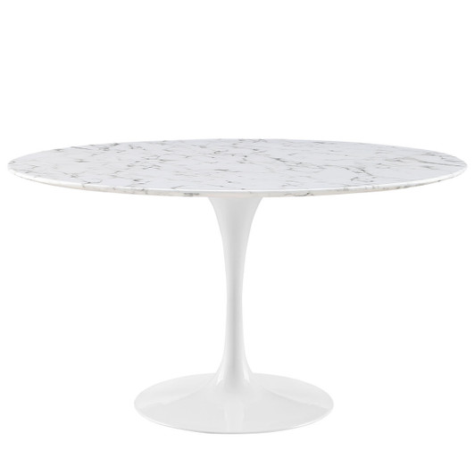 Lippa 54" Artificial Marble Dining Table, White Metal