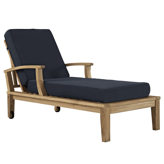 Marina Outdoor Patio Teak Single Chaise, Navy Wood