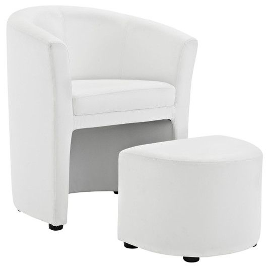Divulge Armchair and Ottoman, White Faux Leather