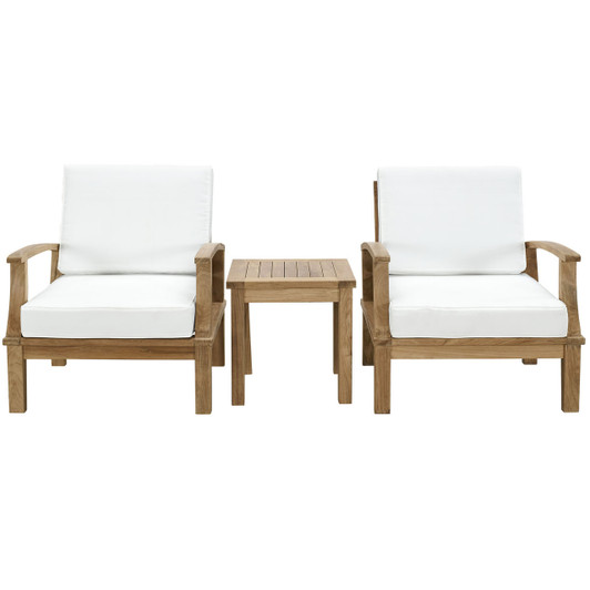 Marina 3 Piece Outdoor Patio Teak Sofa Set, White Wood