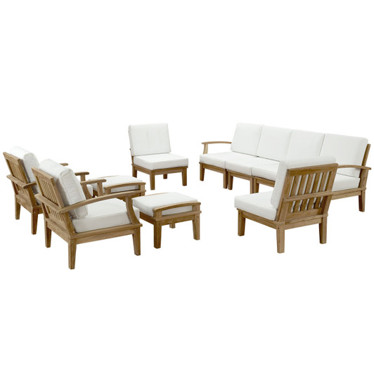 Marina 10 Piece Outdoor Patio Teak Sofa Set, White Wood