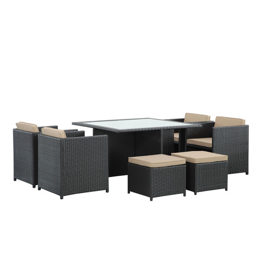 Inverse 9 Piece Outdoor Patio Dining Set, Mocha Plastic