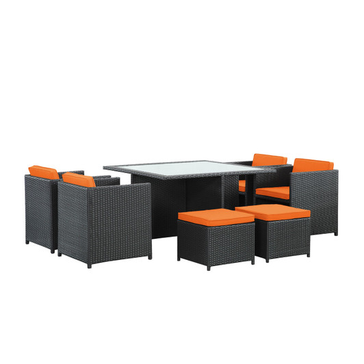 Inverse 9 Piece Outdoor Patio Dining Set, Orange Plastic