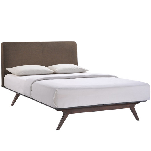 Tracy Queen Wood Bed Frame, Brown Fabric