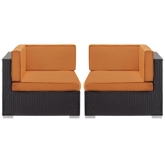 Convene Corner Sectional Outdoor Patio Set of Two, Orange Plastic Fabric