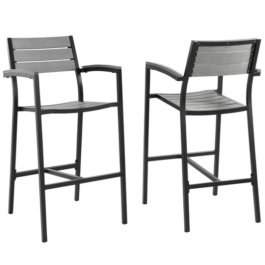 Maine Bar Stool Outdoor Patio Set of 2, Brown Grey Steel