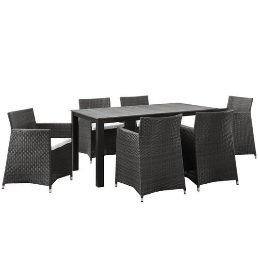 Junction 7 Piece Outdoor Patio Dining Set, Brown White Plastic