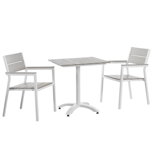 Maine 3 Piece Outdoor Patio Dining Set, Steel White Light Grey