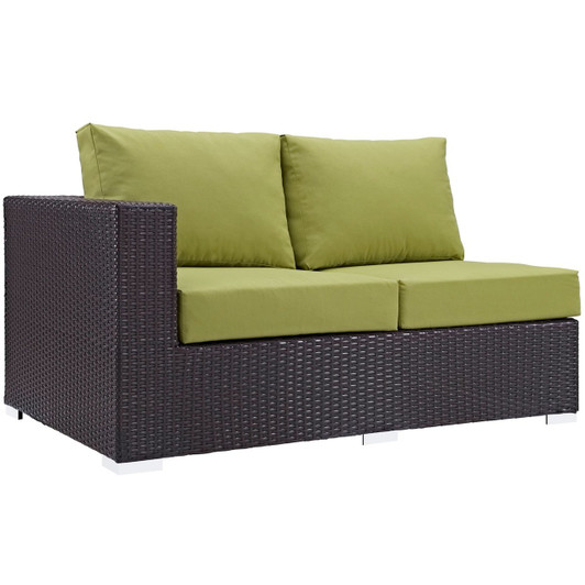 Convene Outdoor Patio Left Arm Loveseat, Green, Rattan 9690