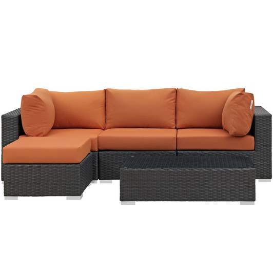 Sojourn Five PCS Outdoor Patio Sunbrella Sectional Set , Rattan, Orange 9830