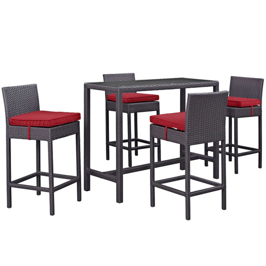 Convene Five PCS Outdoor Patio Pub Set, Red, Rattan 9969