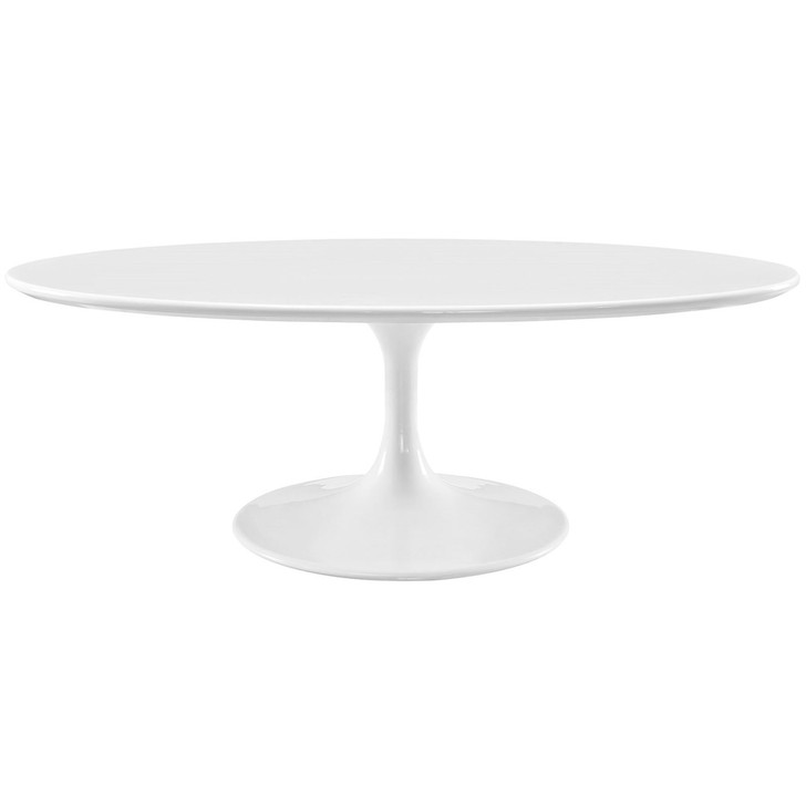 Lippa 48" Oval-Shaped Wood Top Coffee Table, White, Metal 10043