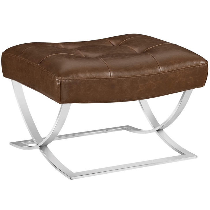 Slope Upholstered Vinyl Ottoman, Brown, Faux Leather 10148