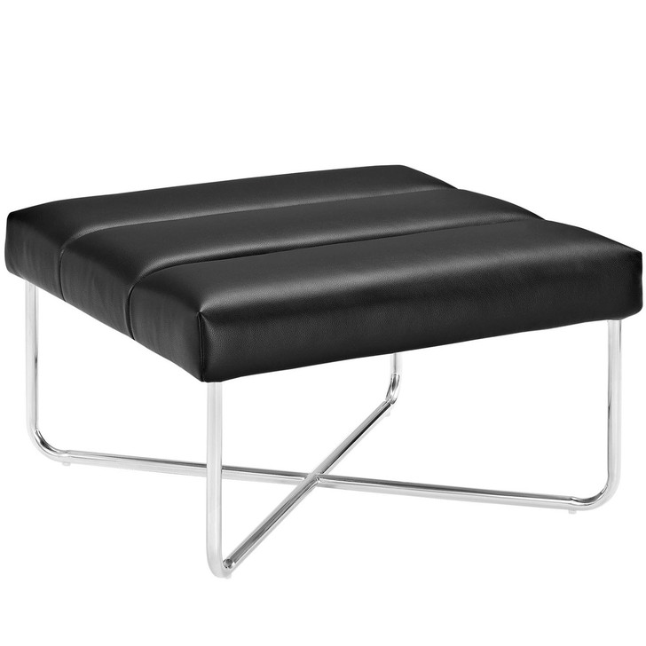 Reach Upholstered Vinyl Ottoman, Black, Faux Leather 10154