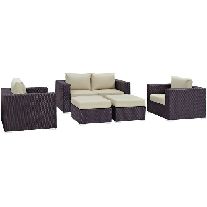 Convene Five PCS Outdoor Patio Sofa Set, Beige, Rattan 10372