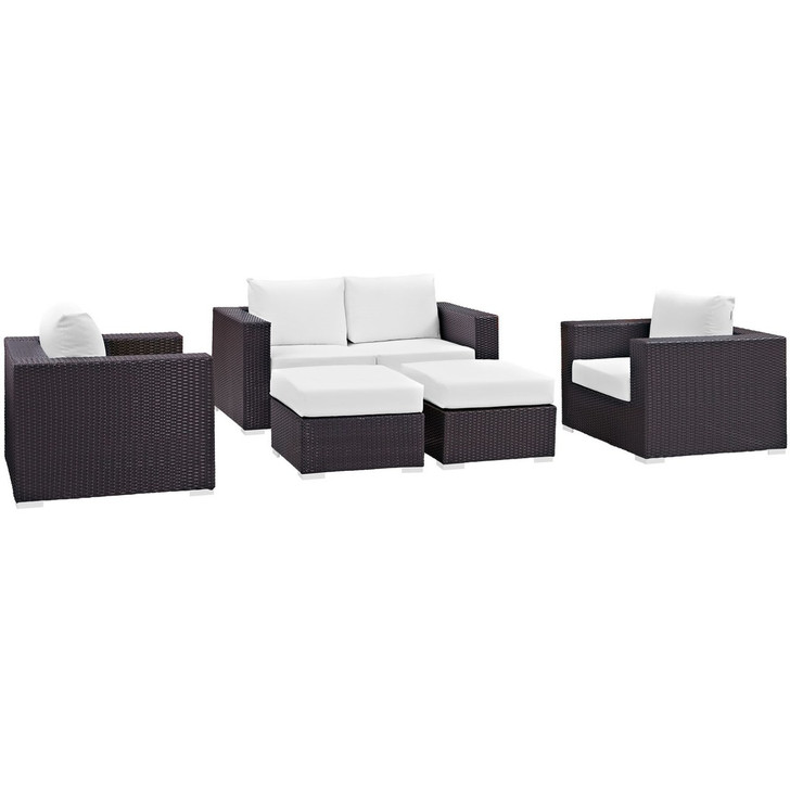 Convene Five PCS Outdoor Patio Sofa Set, White, Rattan 10378