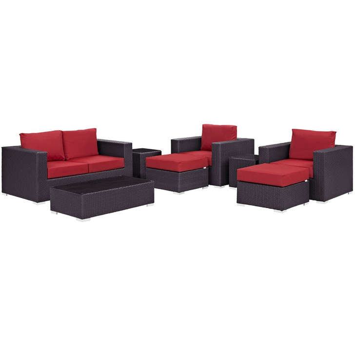 Convene Eight PCS Outdoor Patio Sofa Set, Red, Rattan 10383