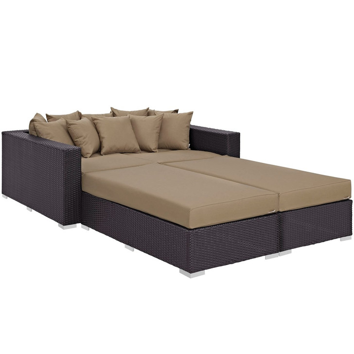 Convene Four PCS Outdoor Patio Daybed, Brown, Rattan 10387