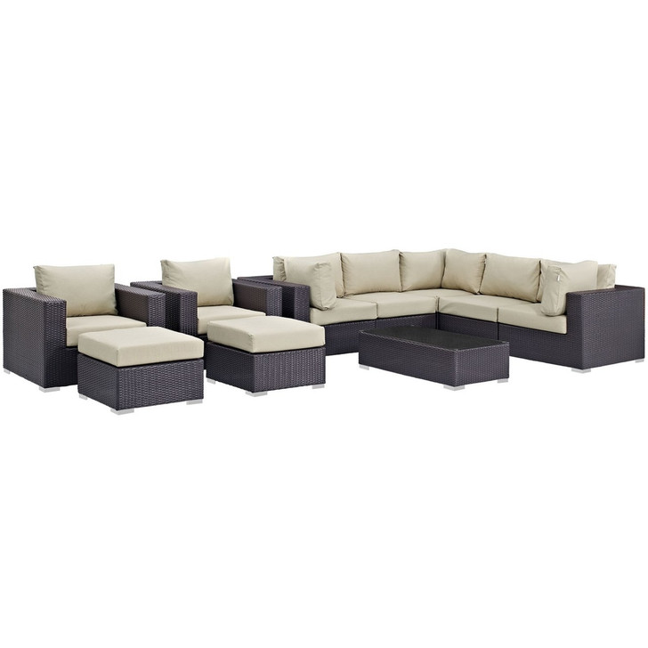 Convene Ten PCS Outdoor Patio Sectional Set, Beige, Rattan 10449