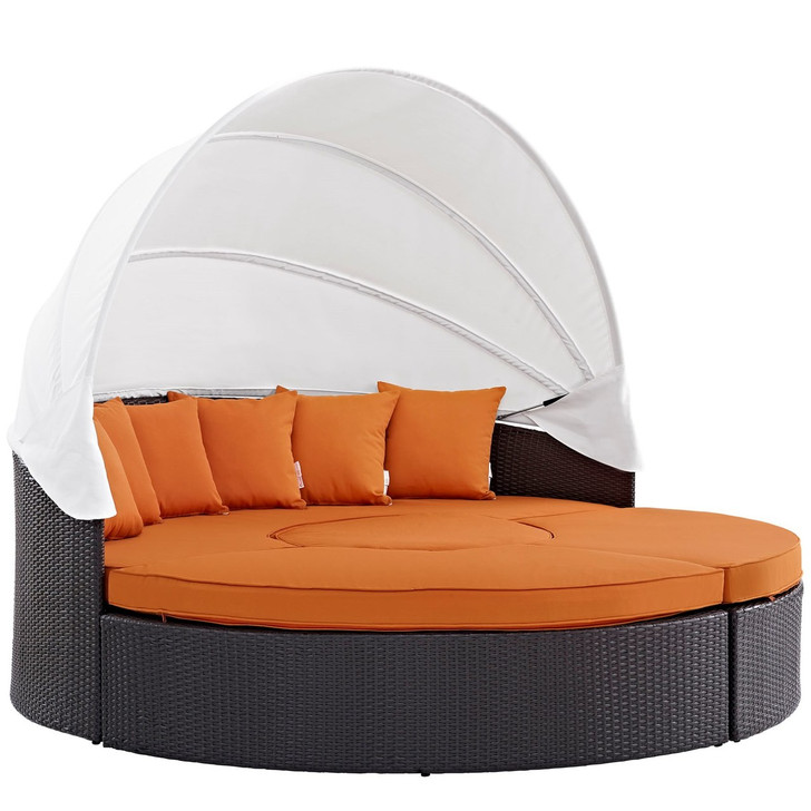 Convene Canopy Outdoor Patio Daybed, Orange, Rattan 10470