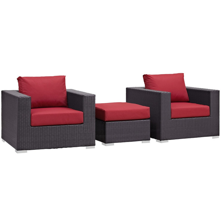 Convene Three PCS Outdoor Patio Sofa Set, Red, Rattan 10479