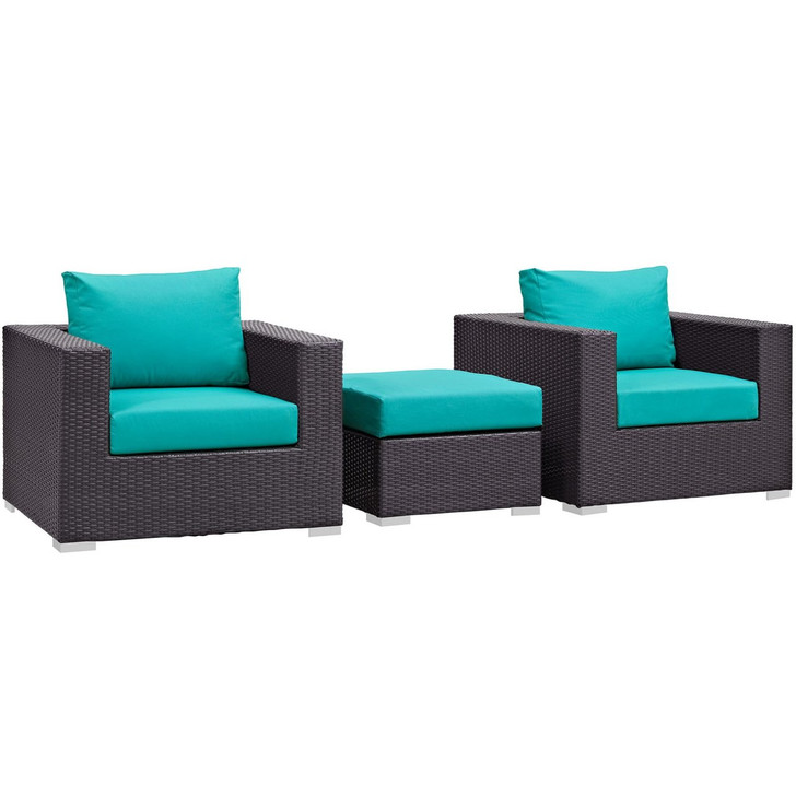 Convene Three PCS Outdoor Patio Sofa Set, Blue, Rattan 10480