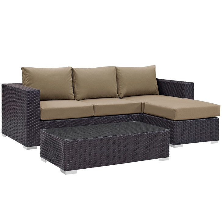 Convene Three PCS Outdoor Patio Sofa Set, Brown, Rattan 10501