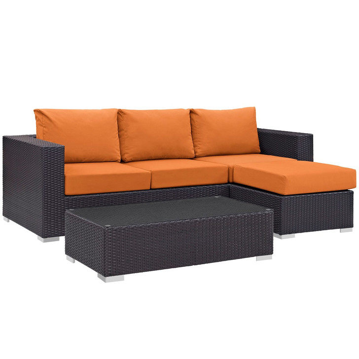 Convene Three PCS Outdoor Patio Sofa Set, Orange, Rattan 10502