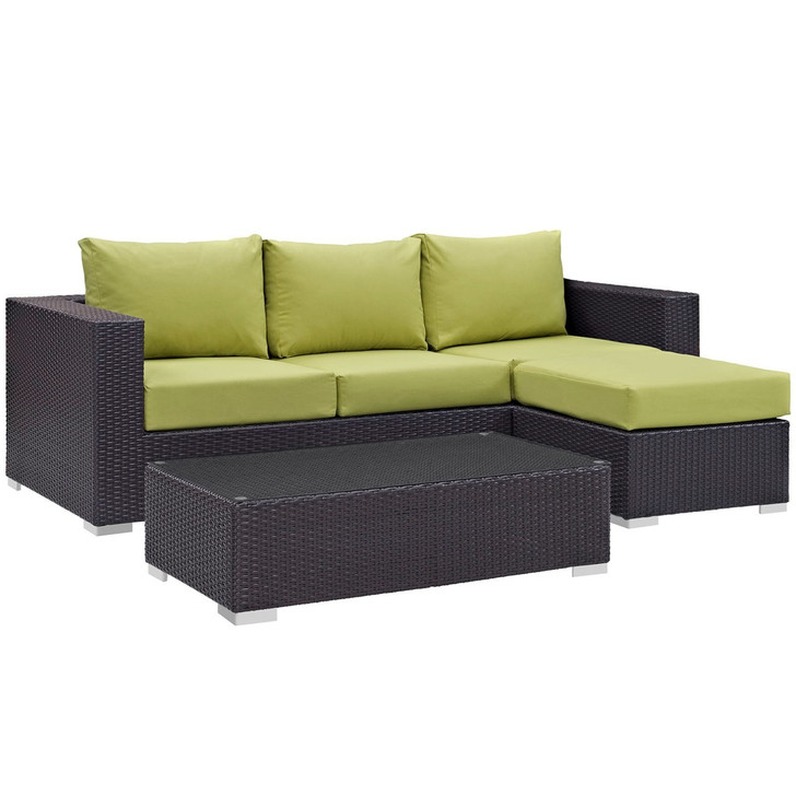 Convene Three PCS Outdoor Patio Sofa Set, Green, Rattan 10503