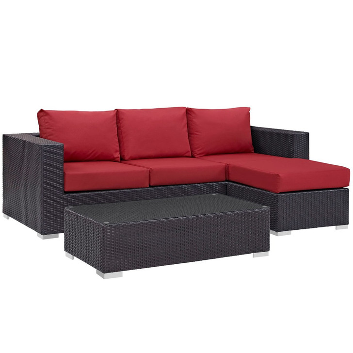 Convene Three PCS Outdoor Patio Sofa Set, Red, Rattan 10504
