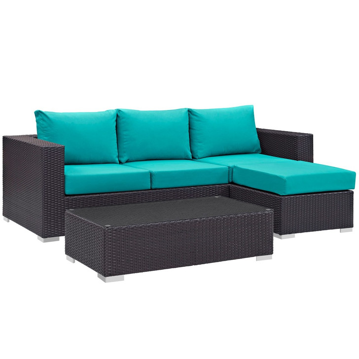 Convene Three PCS Outdoor Patio Sofa Set, Blue, Rattan 10505