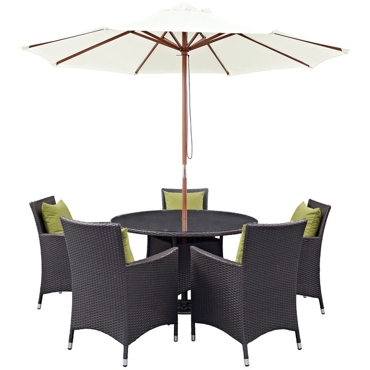 Convene Seven PCS Outdoor Patio Dining Set, Green, Rattan 10574