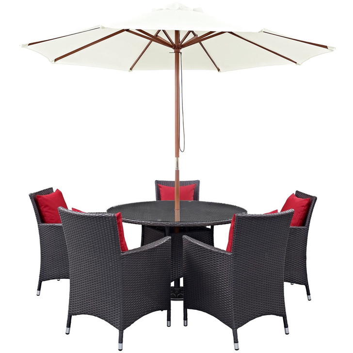 Convene Seven PCS Outdoor Patio Dining Set, Red, Rattan 10575