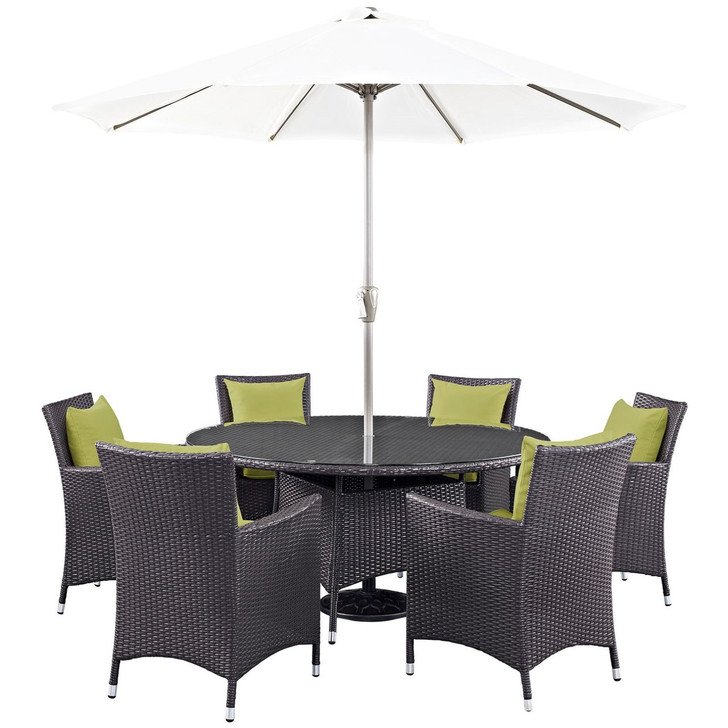 Convene Eight PCS Outdoor Patio Dining Set, Green, Rattan 10581