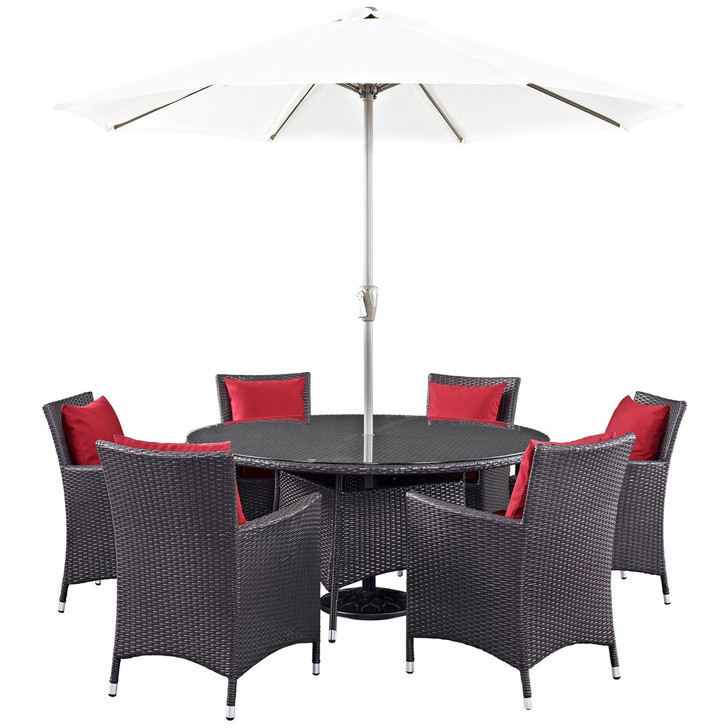 Convene Eight PCS Outdoor Patio Dining Set, Red, Rattan 10582